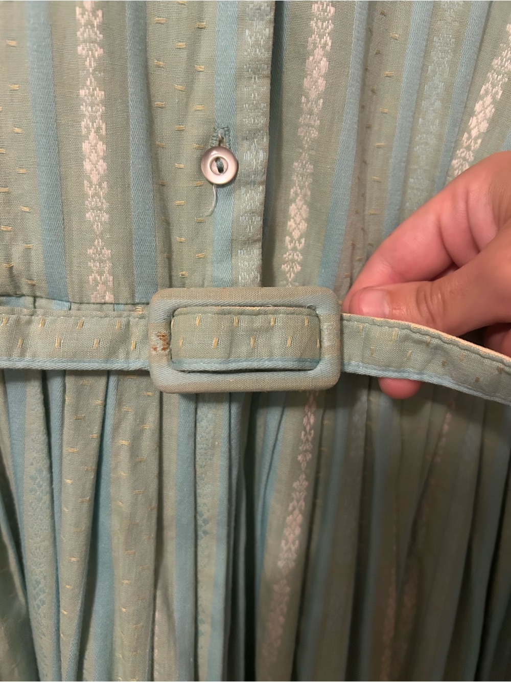 Vintage 60’s Light Teal Striped Button-Front Midi Dress with Belt - Picture 4 of 8